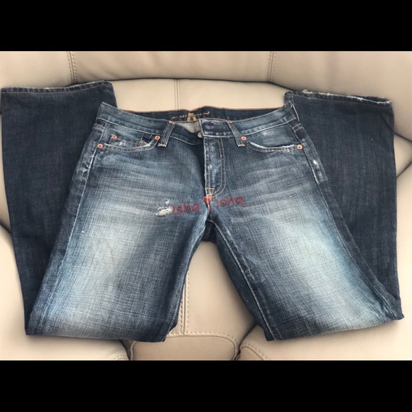 7 For All Mankind Jeans Bootcut Dark Wash Distress - Picture 4 of 8